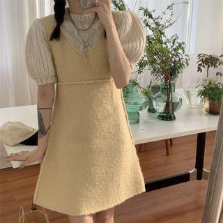 Puff-sleeve Knit Top / Overall Dress