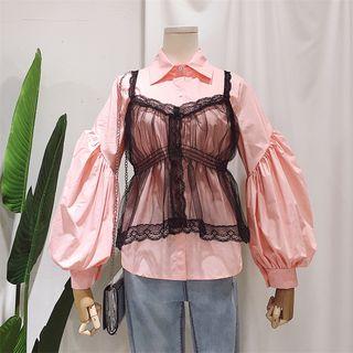 Set: Long-sleeve Shirt + Sleeveless Lace Top