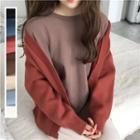 Plain Round Neck Long-sleeve Loose-fit Light Pullover