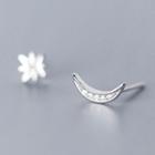 Non-matching 925 Sterling Silver Rhinestone Moon & Star Earring 1 Pair - S925 Silver - Silver - One Size