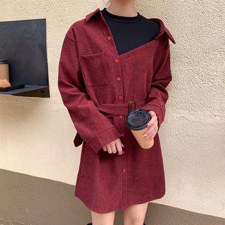 Mock Two-piece Mini Shirtdress Red - One Size