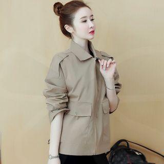 Long-sleeve Plain Double Pocket Cargo Jacket