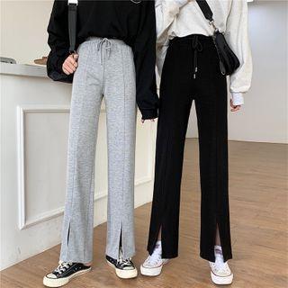Slit-hem Drawstring Straight Leg Pants