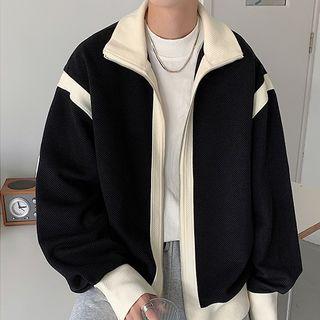 Long-sleeve Two-tone Double Zip Knit Jacket