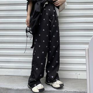 High-waist Straight Leg Heart Pattern Pants