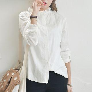 Frilled Trim Collar Long-sleeve Shirt