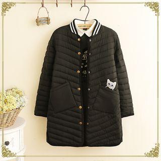 Cat Appliqued Snap Buttoned Padded Coat