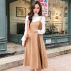 Mock-neck Long-sleeve T-shirt / Midi Pinafore Dress / Set