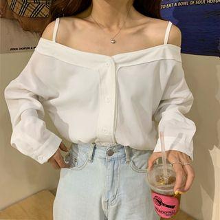 Long-sleeve Cold Shoulder Buttoned Top