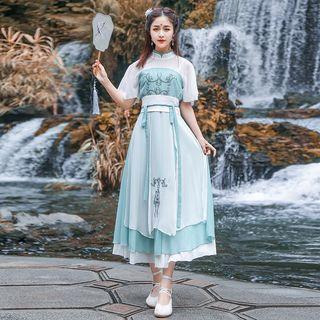 Traditional Chinese Elbow-sleeve Embroidered A-line Midi Dress