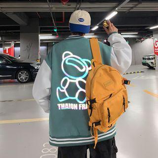 Two-tone Reflective Bear Print Baseball Jacket