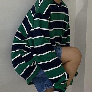 Striped Crewneck Long-sleeve Sweatshirt