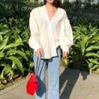 Balloon-sleeve Eyelet-lace Trim Blouse