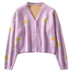 Long-sleeve Floral Print Buttoned Knit Top