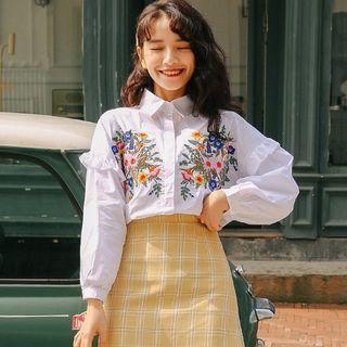 Long-sleeve Embroidered Floral Shirt