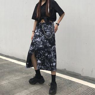 Tie-dye Print A-line Midi Skirt