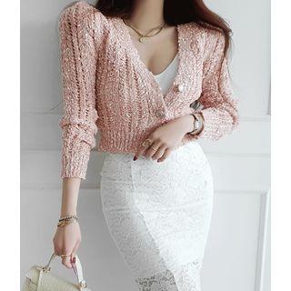 V-neck Tweed Cropped Cardigan