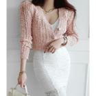 V-neck Tweed Cropped Cardigan