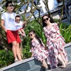 Family Matching Short-sleeve Printed T-shirt / Shorts / Long-sleeve Printed Midi Dress / Set