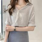 Loose-fit Frilled Trim Striped Blouse