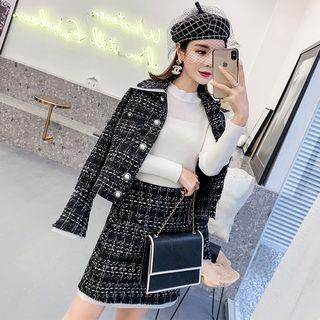 Set: Tweed Buttoned Jacket + Mini A-line Skirt