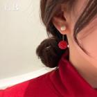Ball Drop Ear Stud 1 Pair - 925 Silver Needle - Red - One Size