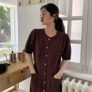 Metallic-button Long Shirtdress