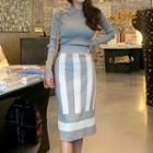 Set: Knit Top + Midi Skirt Set - Gray - One Size