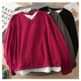 Mock Two-piece V-neck Sweatshirt