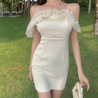 Cold-shoulder Mesh Panel Mini Bodycon Dress