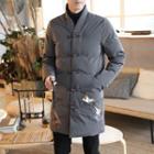 Crane Embroidered Frog-button Padded Coat