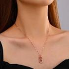 Safety Pin Rhinestone Pendant Alloy Necklace 01 - Rose Gold - One Size