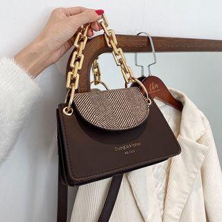 Herringbone Panel Chain Crossbody Bag