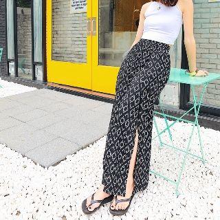 Slit-side Wide-leg Chiffon Pants