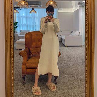 Zip-front Slit-side Long Knit Dress