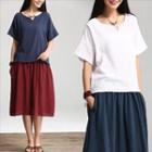 Short-sleeve Notched-neck Top