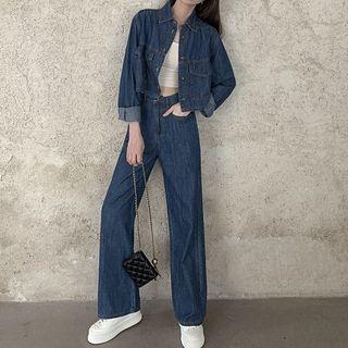 Cropped Denim Shirt Jacket / Straight Leg Jeans