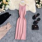Lace-up Halter Knitted Midi Sheath Dress