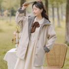 Check-lined Hooded Button Coat