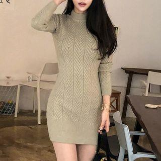 Mock Neck Cable Knit Dress