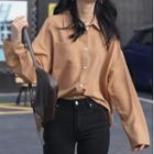 Front Pocket Long-sleeve Button-down Shirt Light Camel - One Size