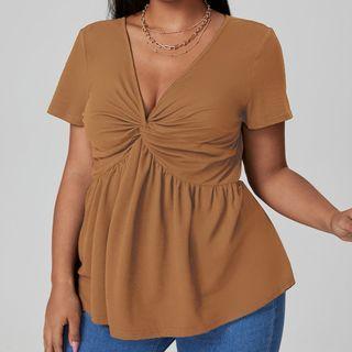 Plus Size V-neck Shirred T-shirt