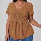 Plus Size V-neck Shirred T-shirt