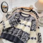Long-sleeve Round Neck Two-tone Sweater