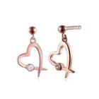Sterling Silver Plated Rose Gold Simple Romantic Hollow Heart Cubic Zircon Stud Earrings Rose Gold - One Size
