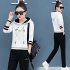 Set: Cat Embroidered Lettering Hoodie + Jogger Pants