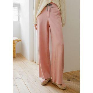 Drawstring Frayed Wide-leg Pants