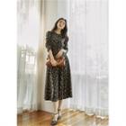 Shirred-sleeve Maxi Floral Dress Brown - One Size