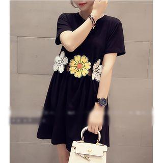 Floral Short Sleeve A-line Dress