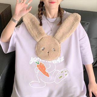 Short-sleeve Cartoon Rabbit Accent T-shirt